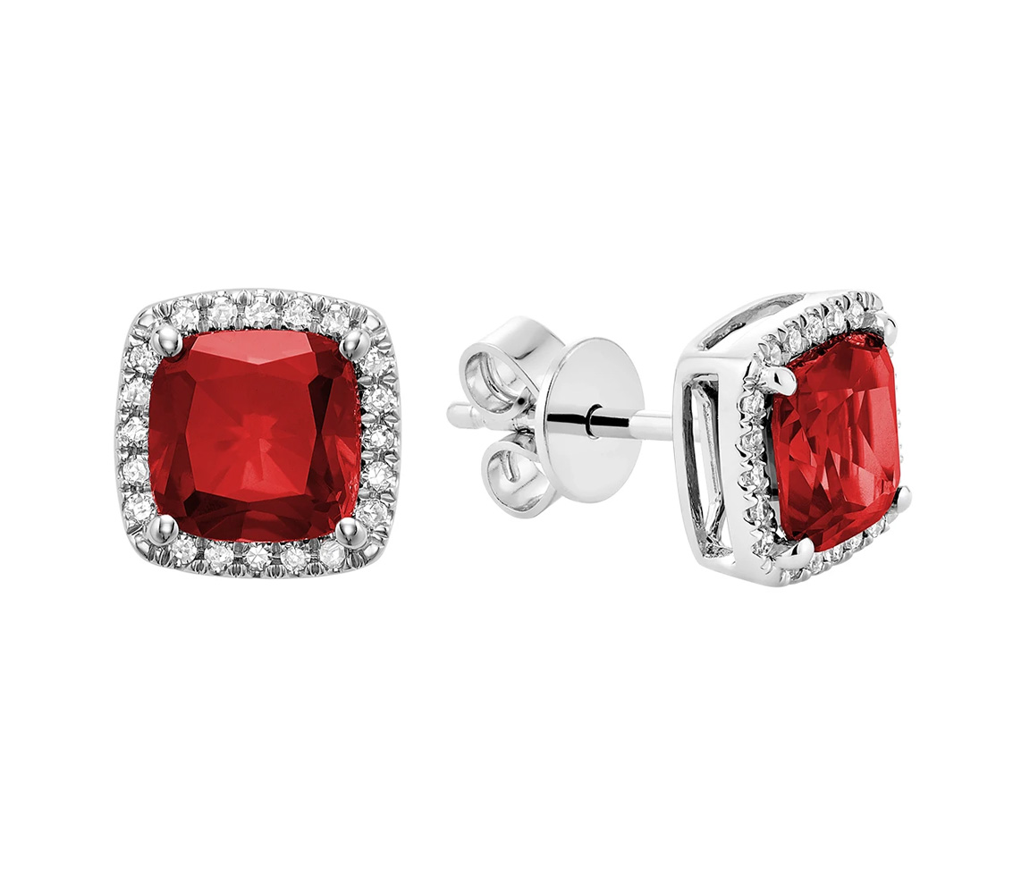 BOUCLES EN OR BLANC SERTIES DE RUBIS DE LABORATOIRE ET DE DIAMANTS - BR 13041028CRU - R.N.B.