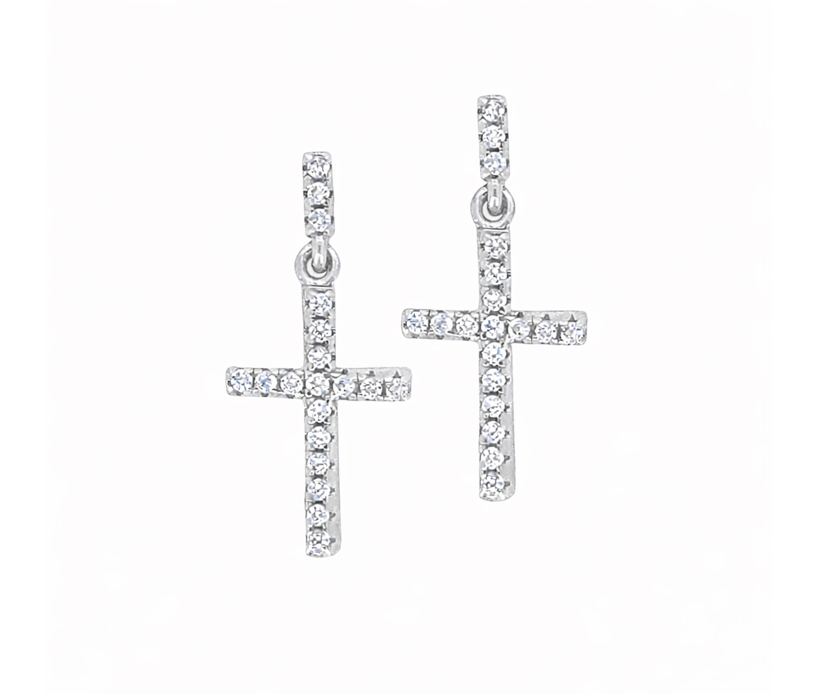 BOUCLES CROIX EN ARGENT RHODIÉ OU ARGENT/PVD OR SERTIES DE CUBIQUES ZIRCONIAS - IG ORAPCRBB - A*MEN