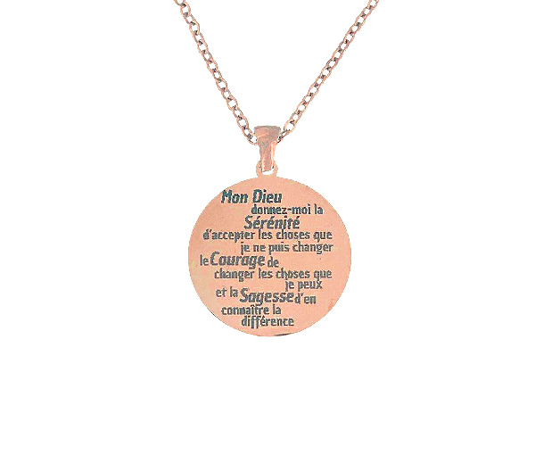PLAQUE RONDE EN ACIER AVEC GRAVURE DE LA PRIÈRE DE LA SÉRÉNITÉ - SJ PLAROPRIR - BIJOUTERIE SUISSE INC.