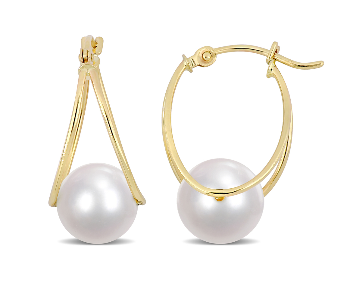 BOUCLES ANNEAUX DOUBLES EN OR SERTIES DE PERLE DE CULTURE - DM EWKT1680 - PERLE D'IMPORTATION