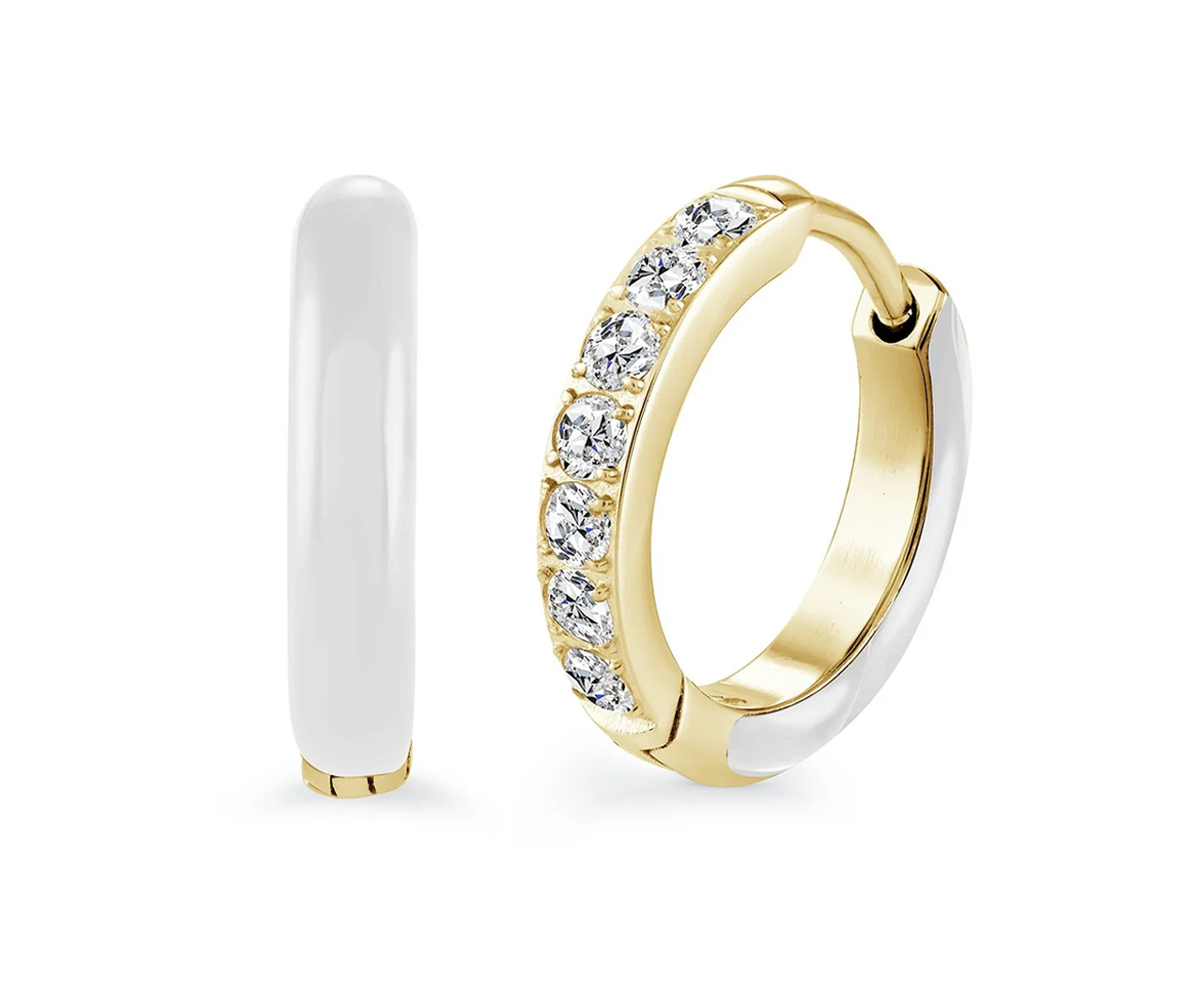BOUCLES HUGGIES EN ACIER ET ÉMAIL AVEC CZ - IG SEA529GO - VÉLORIA