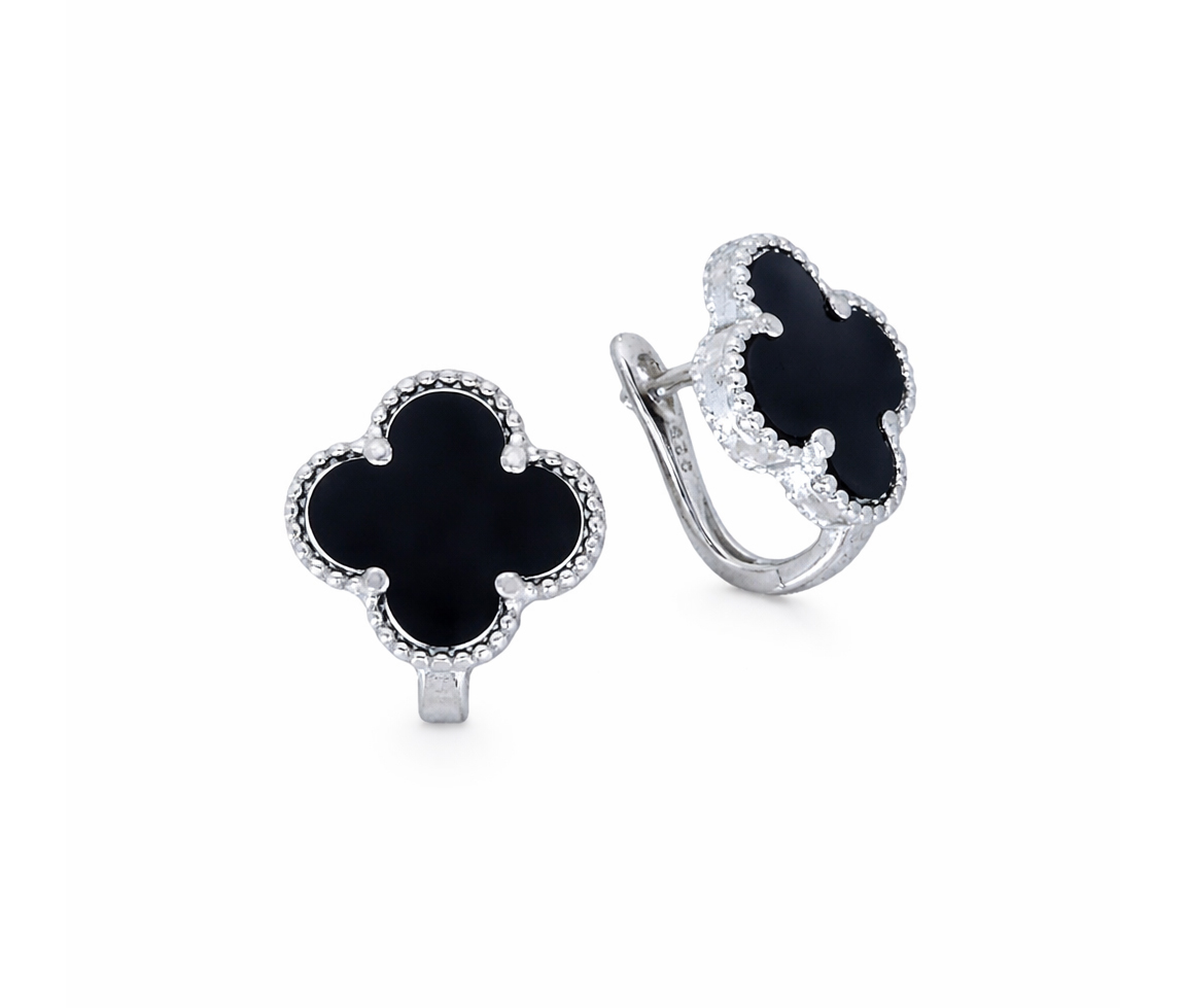 BOUCLES TRÈFLES AVEC ONYX - SC TREBON15 - BIJOUX D'IMPORTATION