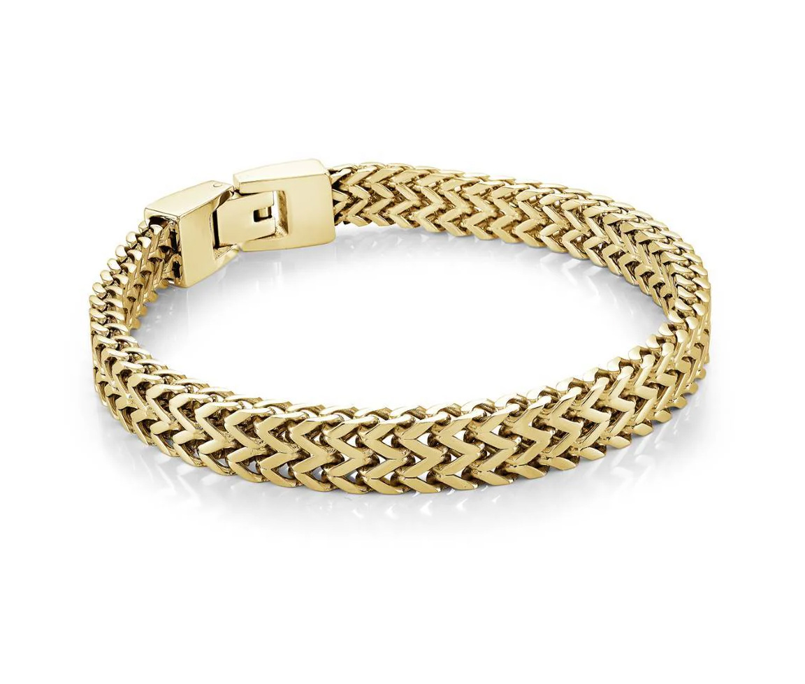 BRACELET EN ACIER, ACIER/PVD OR OR ACIER/PVD NOIR À MAILLE FRANCO PLATE - IG SMB789GO/7.5 - ITALGEM