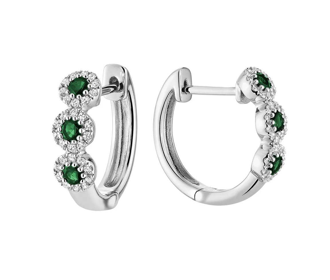 BOUCLES HUGGIES EN OE BLANC SERTIES DE SAPHIRS, RUBIS OU ÉMERAUDES ET DIAMANTS - BR 13043MCEM - R.N.B.