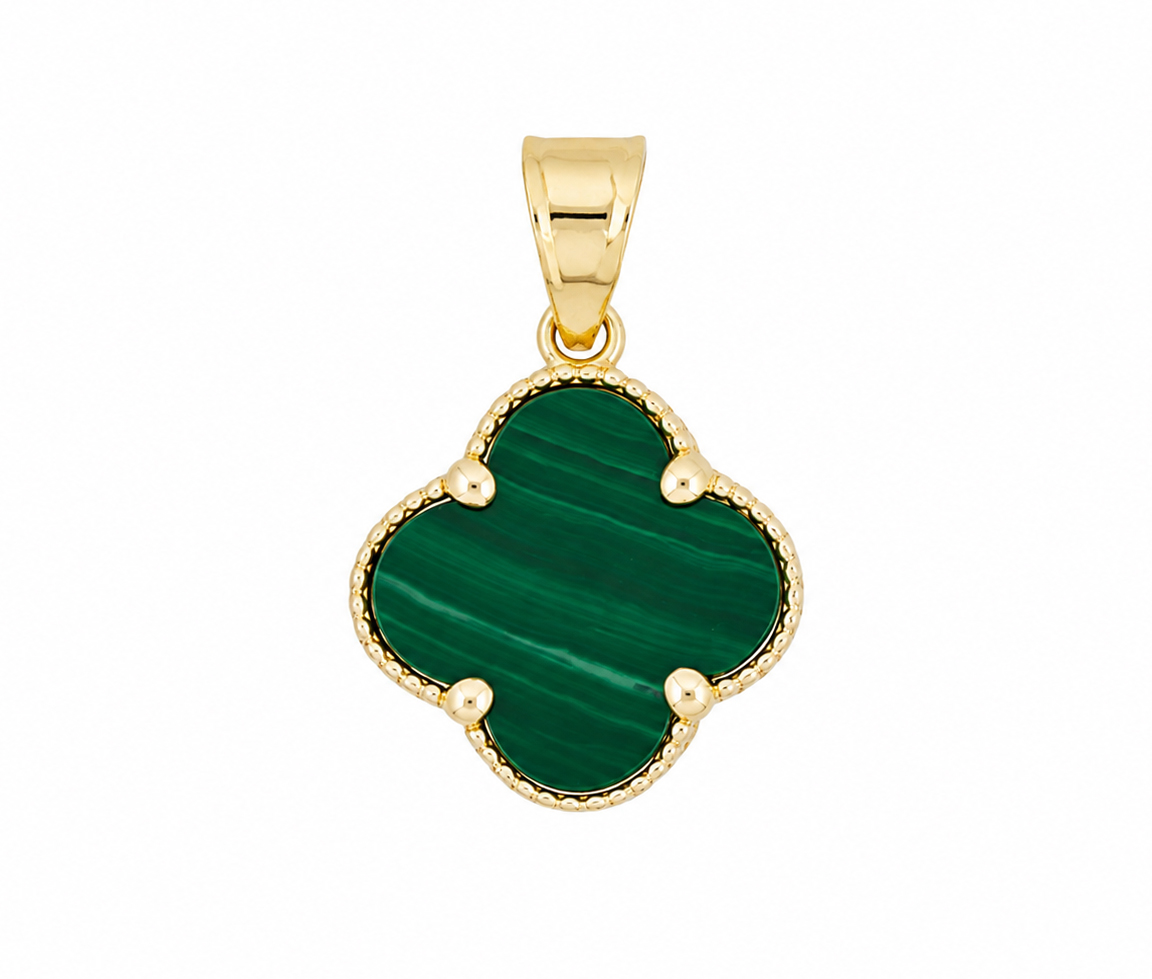 PENDENTIF TRÈFLE EN OR SERTI DE MALACHITE - MB TREPEMA13 - BIJOUX D'IMPORTATION