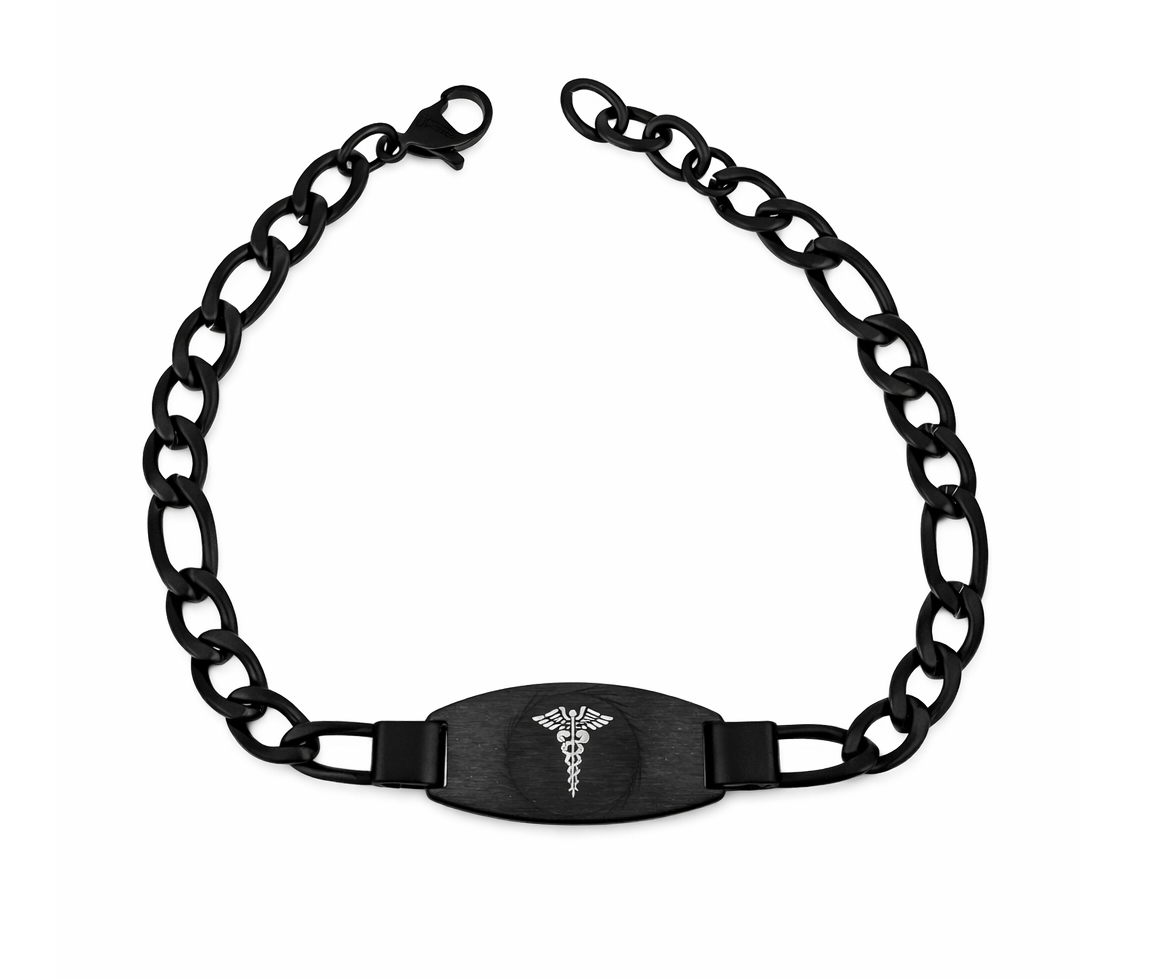 BRACELET MÉDICAL EN ACIER OU ACIER/PVD NOIR À MAILLE FIGARO - IG SMAB27BK - ITALGEM