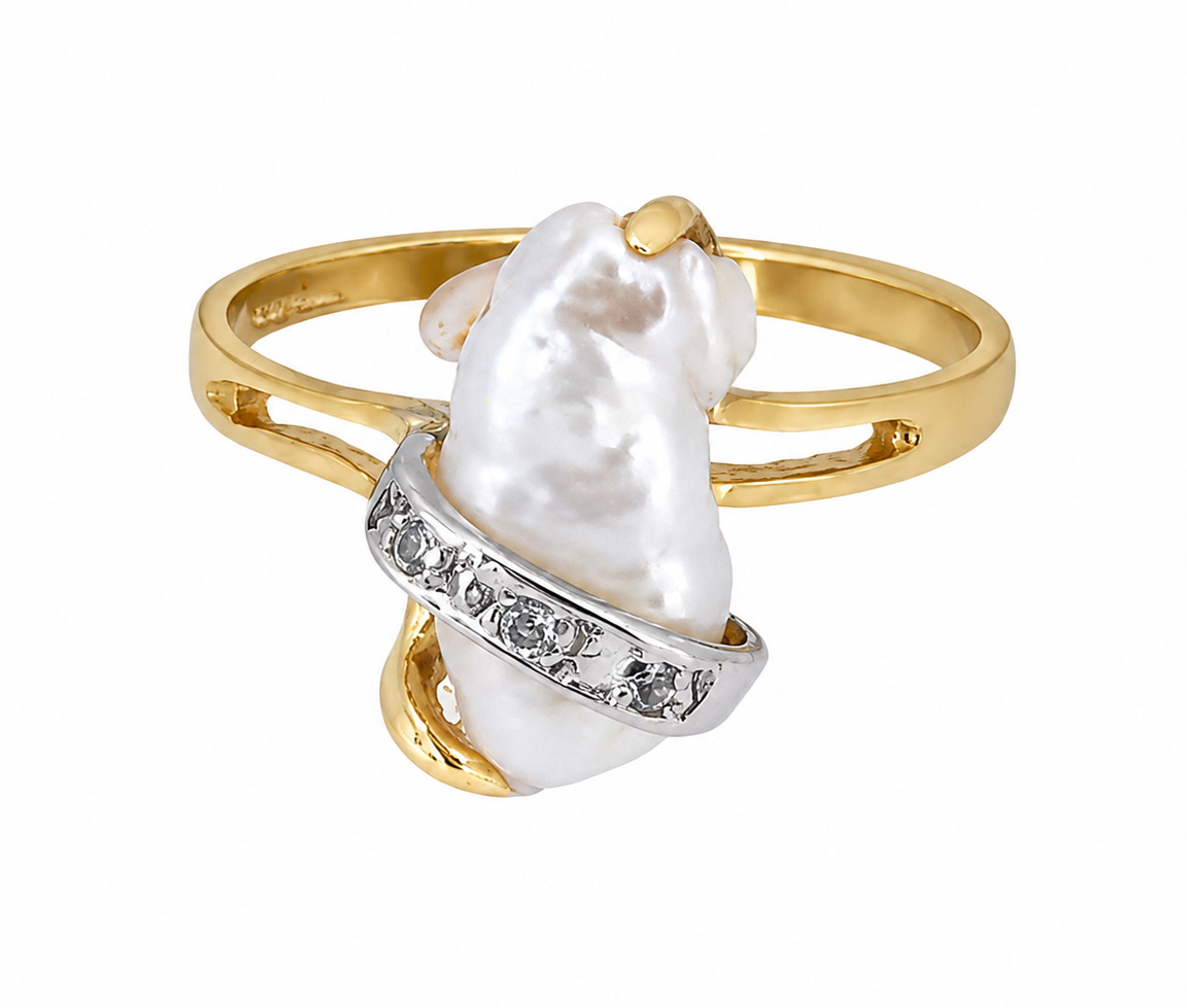 BAGUE AVEC UN PERLE D'EAU DOUCE BLISTER ET DIAMANTS - SJ LBD02 - BIJOUTERIE SUISSE