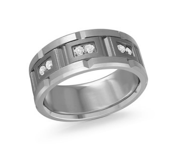 JONC EN TANTALE ET OR 14K SERTI DE DIAMANTS BLANCS OU NOIRS - ML MRDTN54W - MALO 