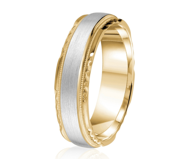 JONC EN OR OU EN PLATINE AVEC FINI SATINÉ AVEC MOTIF MILGRAIN ET TAILLE DIAMANT SUR LES CÔTÉS - ML GH1265YW18 - MALO 