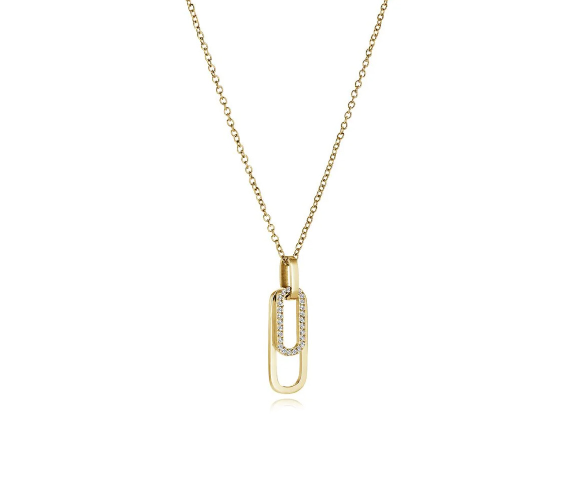 PENDENTIF DOUBLE OVAL EN ACIER OU ACIER/PVD OR SERTI DE CUBIQUES ZIRCONIAS ET SA CHAINE - IG SWP138GO - VELORIA