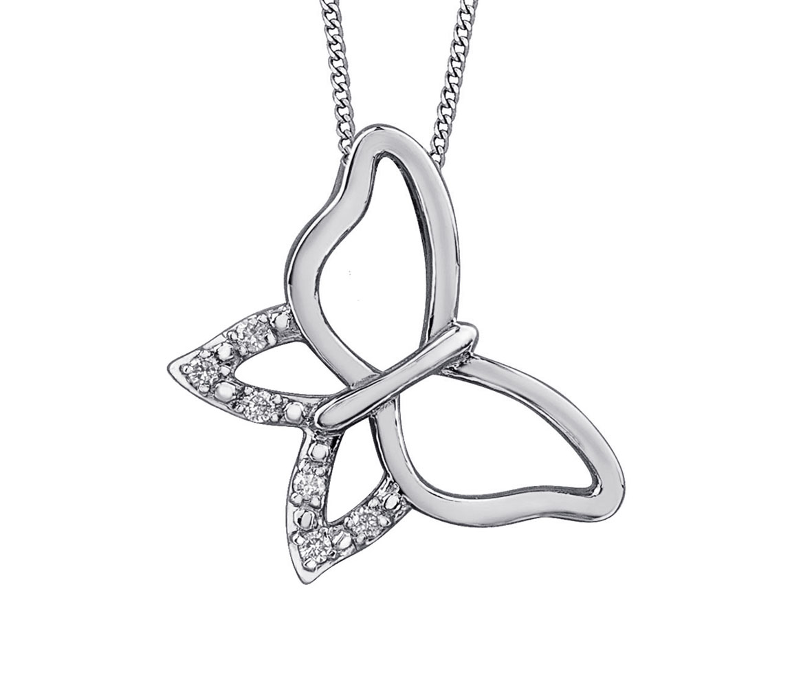 PENDENTIF PAPILLON AJOURÉ EN OR SERTI DE DIAMANTS - CR DD7824W - BIJOUX CANADIEN