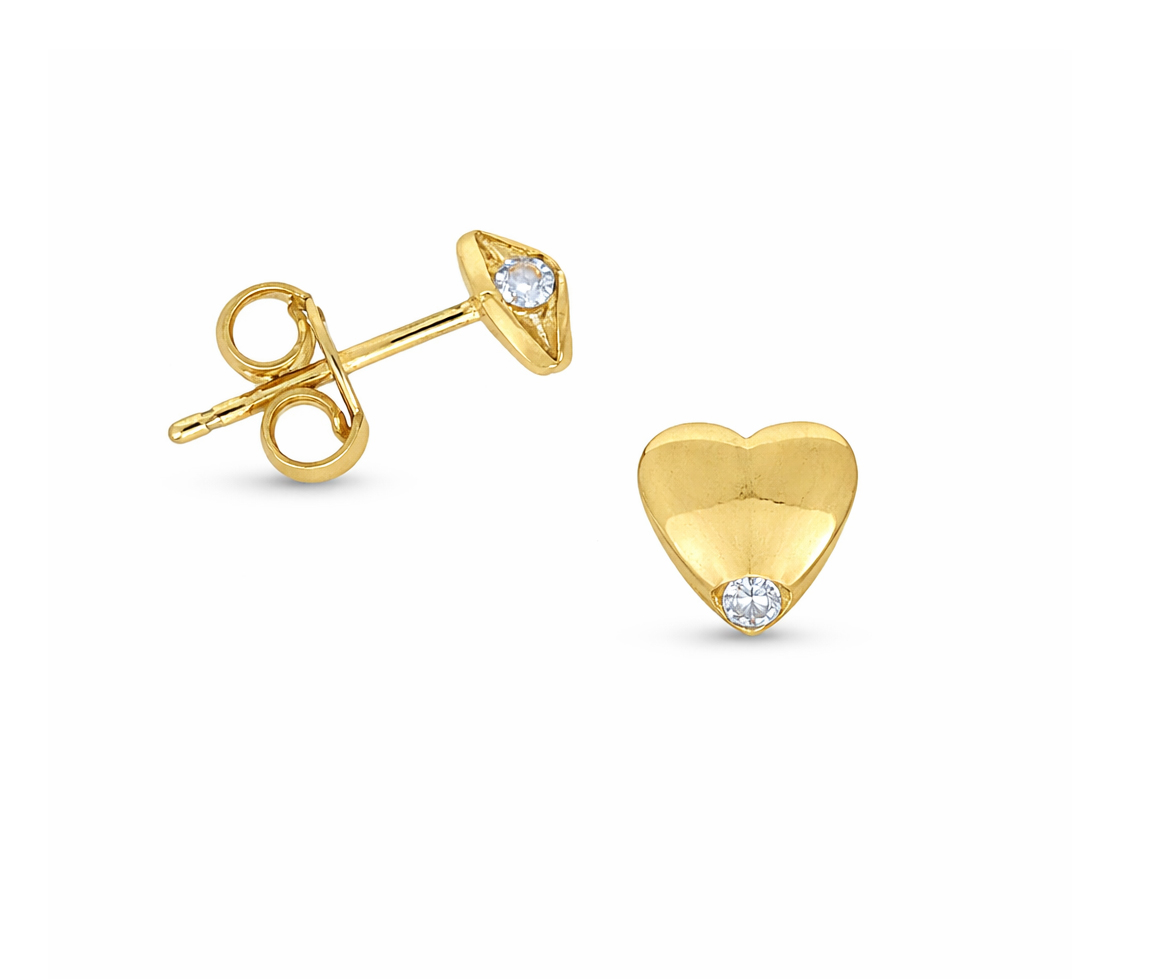 BOUCLES FIXES COEUR EN OR AVEC CZ - MB BCOEUR03 - BIJOUX D'IMPORTATION