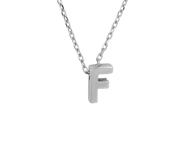 PENDENTIF LETTRE DE L'ALPHABET EN ARGENT RHODIÉ ET SA CHAINE - SP JCP00001/F - BIJOUX D'IMPORTATION