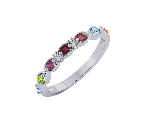 BAGUE FAMILIALE EN OR 10K JAUNE SERTIE DE PIERRES VÉRITABLES - BH FJ101ARG - BEVERLY HILLS