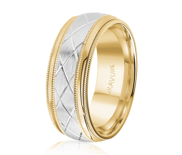 JONC EN OR OU EN PLATINE AVEC MOTIF EN X ET MILGRAIN - ML GH1183YW18 - MALO 