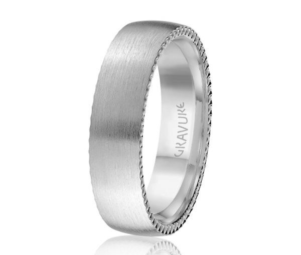 JONC EN OR OU EN PLATINE AVEC FINI SATINÉ ET FESTONS SUR LES CÔTÉS - ML GH1244PT - MALO 