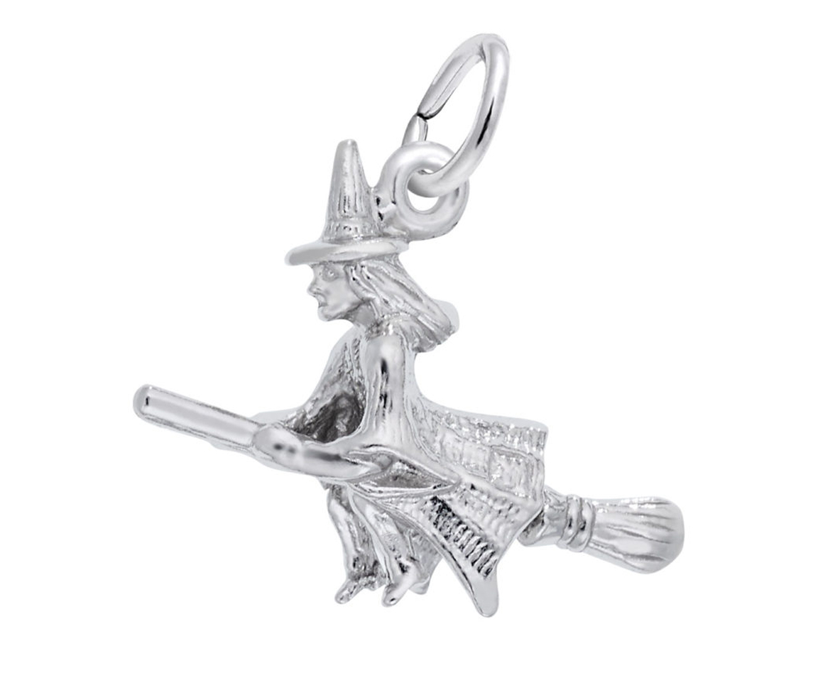 PENDENTIF EN ARGENT SORCIERE SUR SON BALAI 3D - NU 2464ARG - NUCO/REMBRANDT 