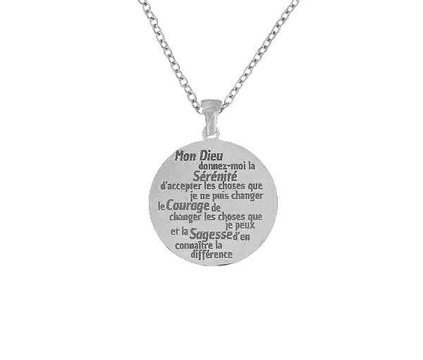 PLAQUE RONDE EN ACIER AVEC GRAVURE DE LA PRIÈRE DE LA SÉRÉNITÉ - SJ PLAROPRIW - BIJOUTERIE SUISSE INC.