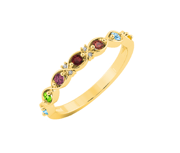 BAGUE FAMILIALE EN OR 10K JAUNE SERTIE DE PIERRES VÉRITABLES - BH FJ101Y14 - BEVERLY HILLS