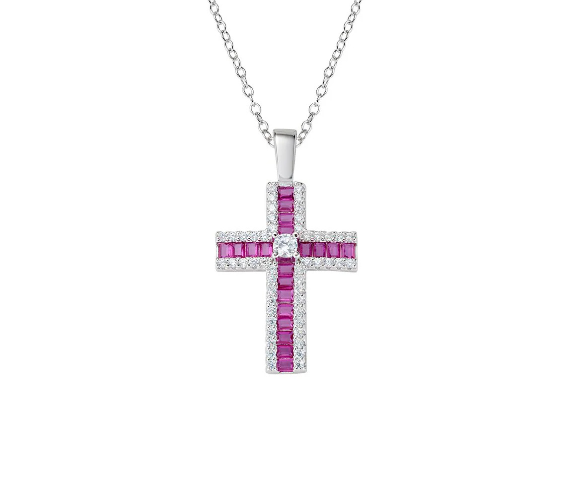 PENDENTIF CROIX EN ARGENT RHODIÉ SERTI DE CUBIQUES ZIRCONIAS DE COULEURS VARIÉES - IG CLCRBBRZ - A*MEN