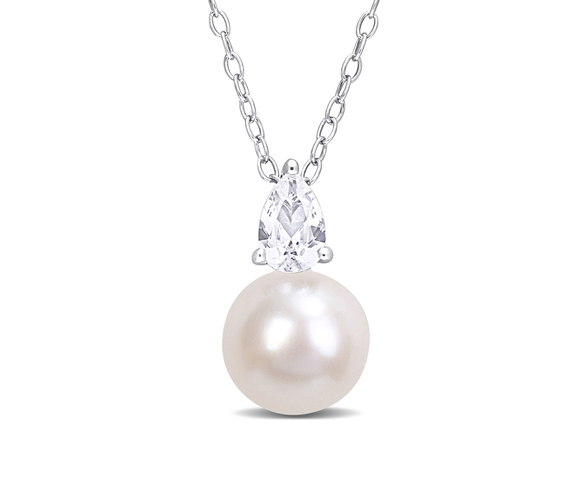 PENDENTIF EN ARGENT RHODIÉ SERTI D'UNE PERLE D'EAU DOUCE ET D'UN SAPHIR BLANC - DM FC2CTJ4993 - PERLE D'IMPORTATION