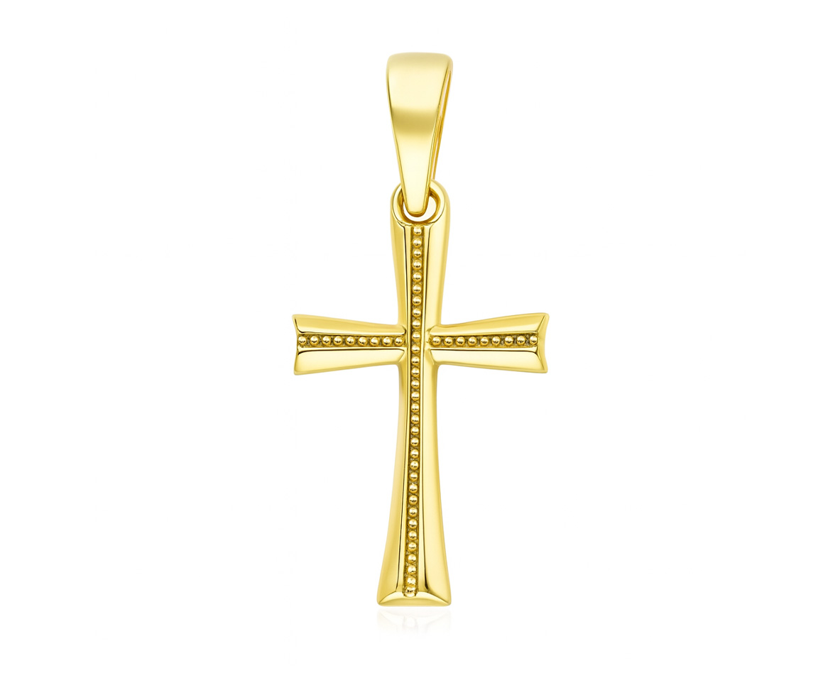 PENDENTIF CROIX EN OR JAUNE AVEC MOTIF MILGRAIN AU CENTRE - MB CROIX71 - BIJOUX D'IMPORTATION