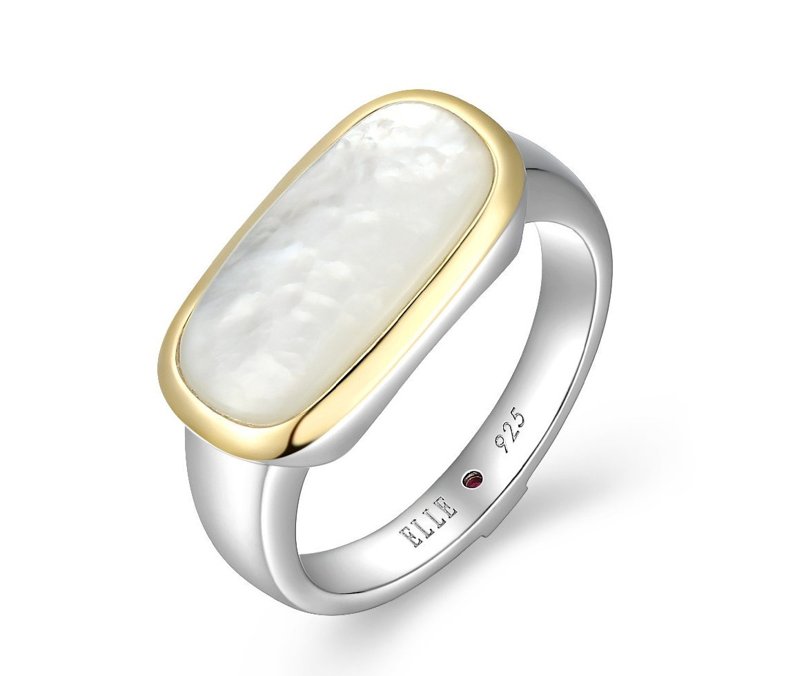 BAGUE EN ARGENT RHODIÉ/PVD OR 2 TONS SERTIE DE NACRE DE PERLE BLANCHE - PJ R4LAHWA9AC - ELLE