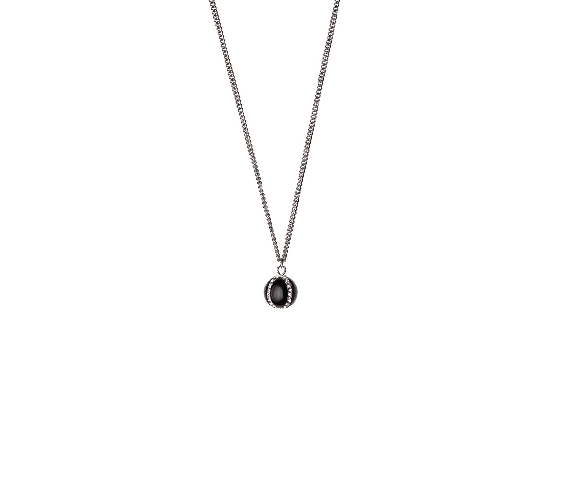 PENDENTIF EN ACIER SERTI D'UNE BILLE D'ONYX ET DE CRISTAUX - PJ T0X1910216 - STEELX
