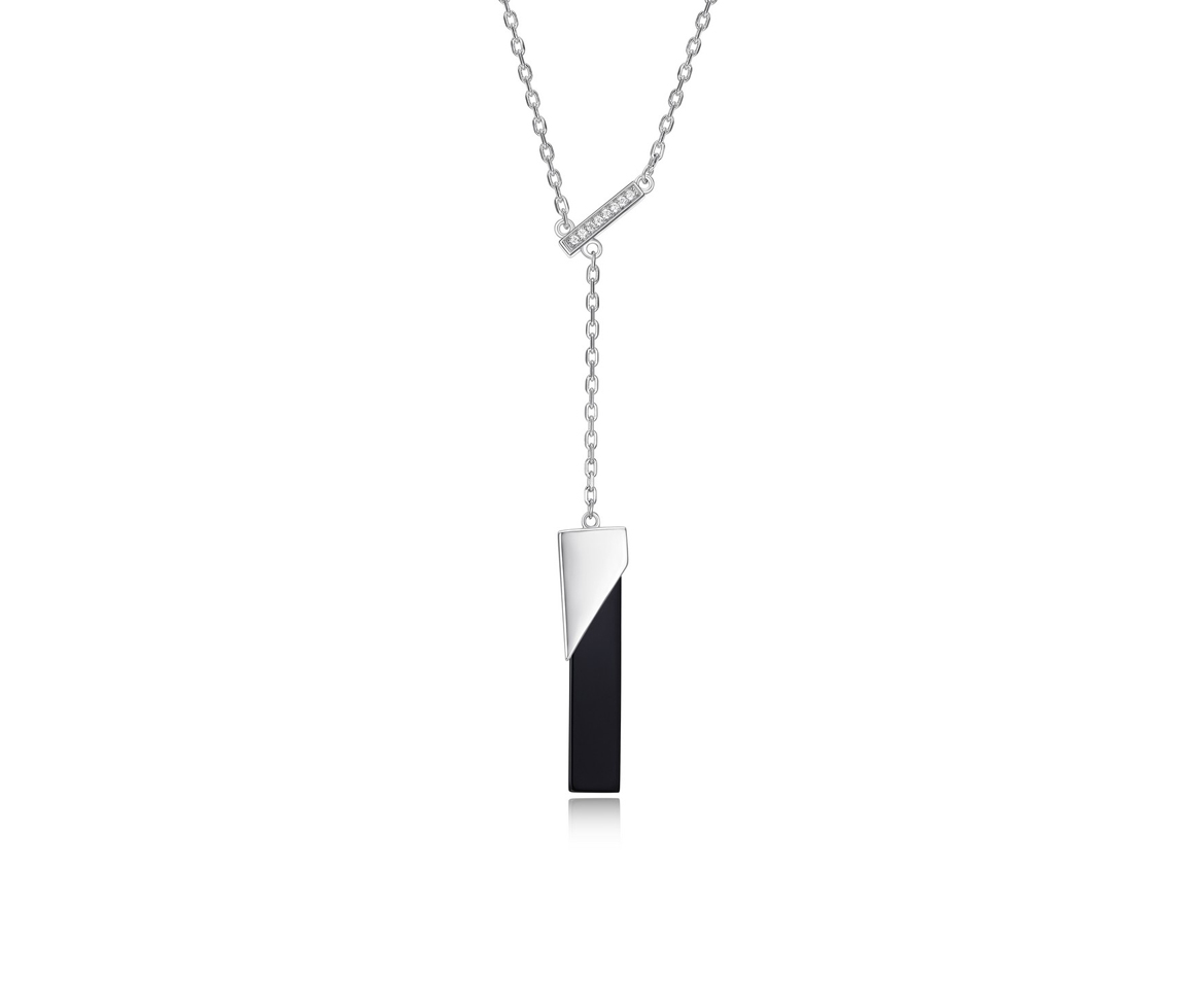 COLLIER AVEC AGATE NOIRE ET CZ - PJ R0LBN52746 - ELLE