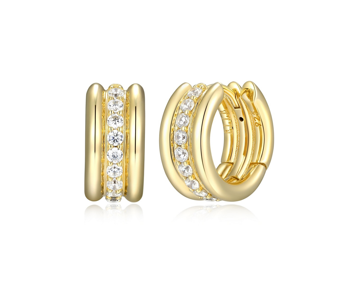 BOUCLES ELLES HUGGIES EN ARGENT/PVD OR SERTIES DE CUBIQUES ZIRCONIAS - PJ 32LCT5009S - ELLE