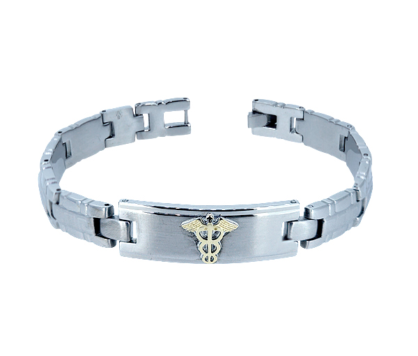BRACELET MÉDICAL EN ACIER ET OR JAUNE À MOTIF VERSACE - WB BD538V - MEDICO BELLO