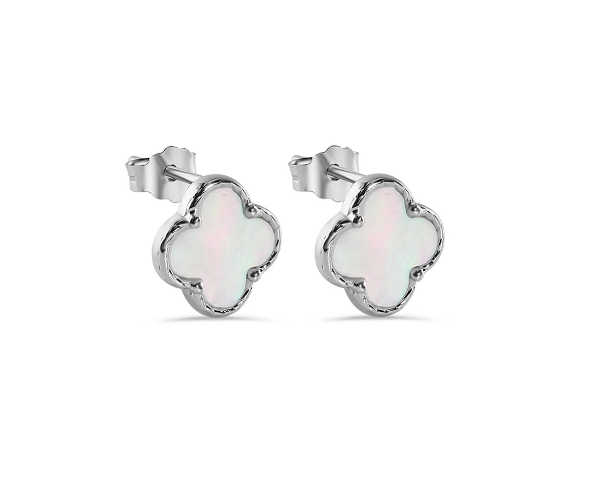 BOUCLES TRÈFLES EN ARGENT RHODIÉ - SP STE01378 - BIJOUX D'IMPORTATION