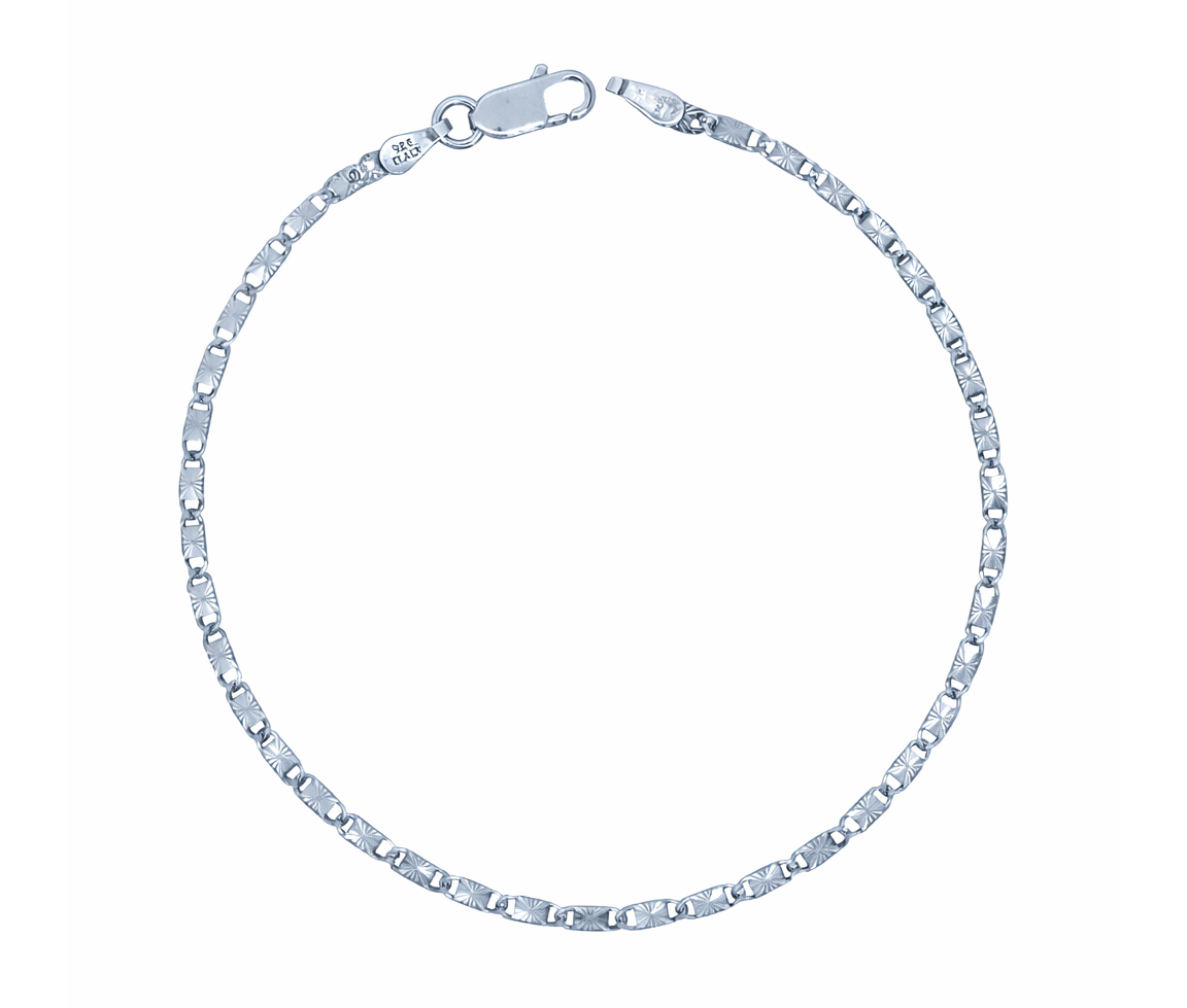 BRACELET EN ARGENT RHODIÉ À MAILLES PLAQUES TAILLÉES DIAMANT - MB PLADC01S - BIJOUX D'IMPORTATION