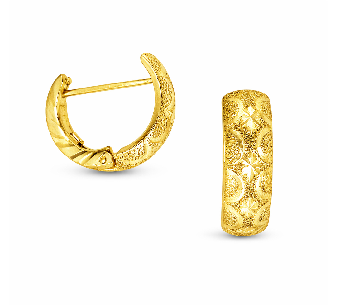 BOUCLES HUGGIES EN OR À MOTIFS ÉTOILÉS - SJ HUG06 - BIJOUTERIE SUISSE INC.