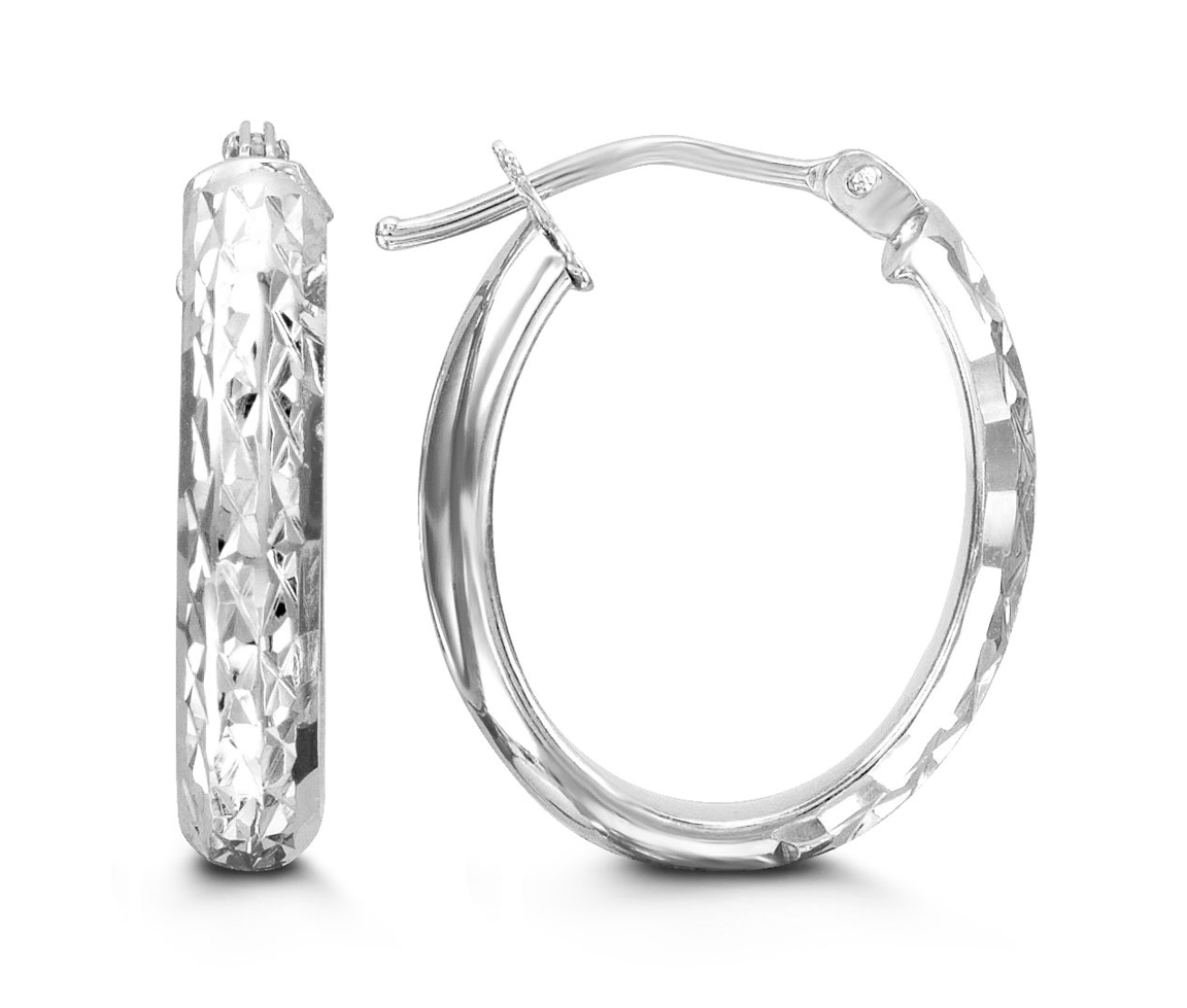 BOUCLES ANNEAUX OVALES EN OR BLANC TAILLÉES DIAMANT - SY 1041F - BIJOUX D'IMPORTATION