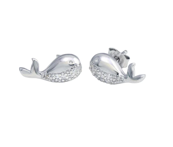 BOUCLES BALEINE EN ARGENT RHODIÉ - SP STE01217 - BIJOUX D'IMPORTATION