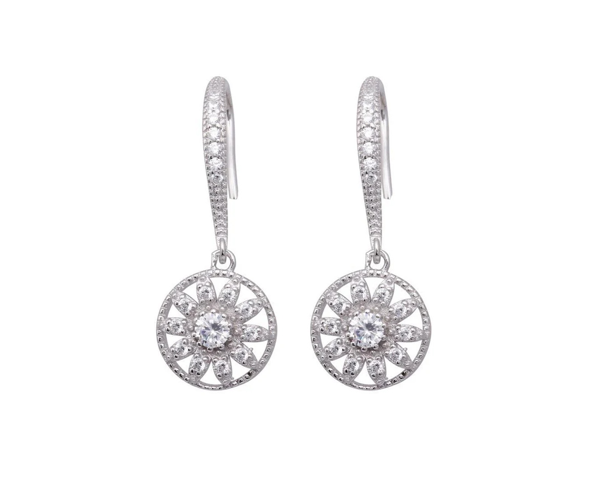 BOUCLES FLEURS EN ARGENT RHODIÉ SUR CROCHET - SP BGE00324 - BIJOUX D'IMPORTATION