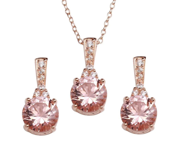 ENSEMBLE PENDENTIF ET BOUCLES EN ARGENT/PVD ROSE SERTIS DE CUBIQUES ZIRCONIAS - SP STS00517P - BIJOUX D'IMPORTATION