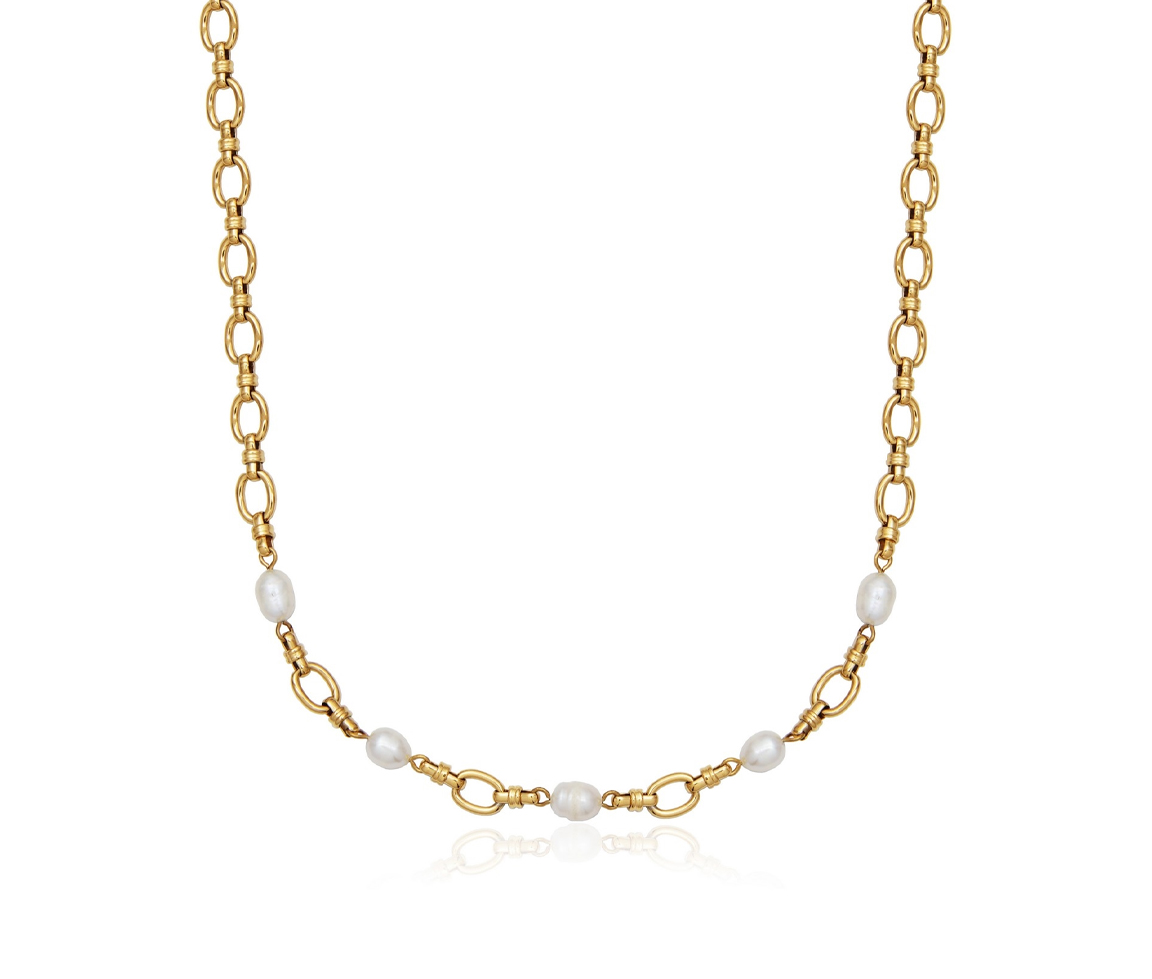 COLLIER EN ACIER/PVD OR SERTI DE PERLES D'EAU DOUCE - PJ T0XH960218 - STEELX