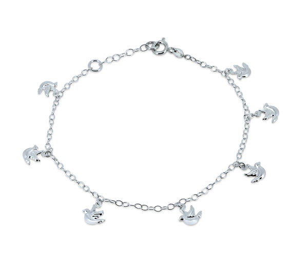 CHAINE DE CHEVILLE EN ARGENT RHODIÉ AVEC PETITES COLOMBES - SP DIA00008 - BIJOUX D'IMPORTATION