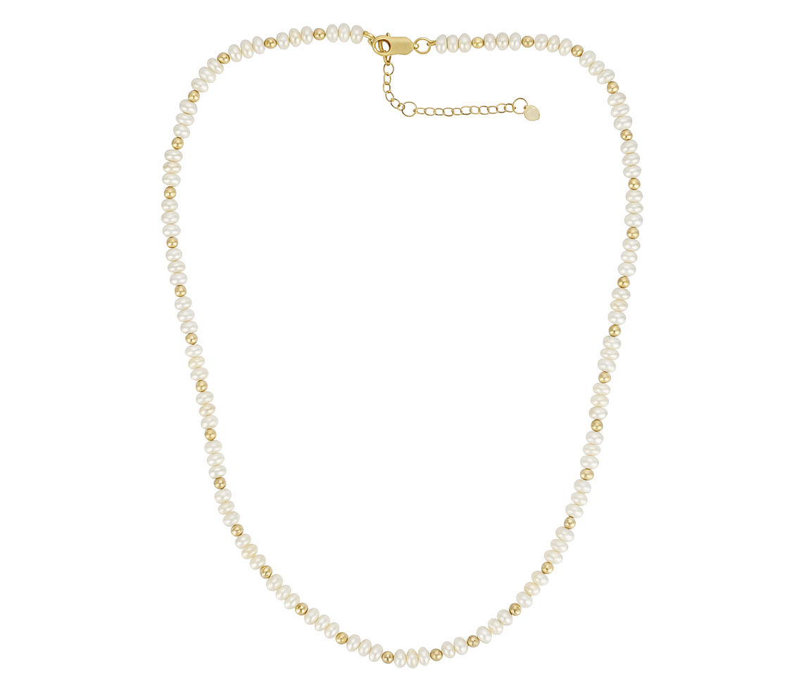 COLLIER DE PERLES D'EAU DOUCE ET BILLES DORÉES - AR 1420/18/4W - PERLE D'IMPORTATION