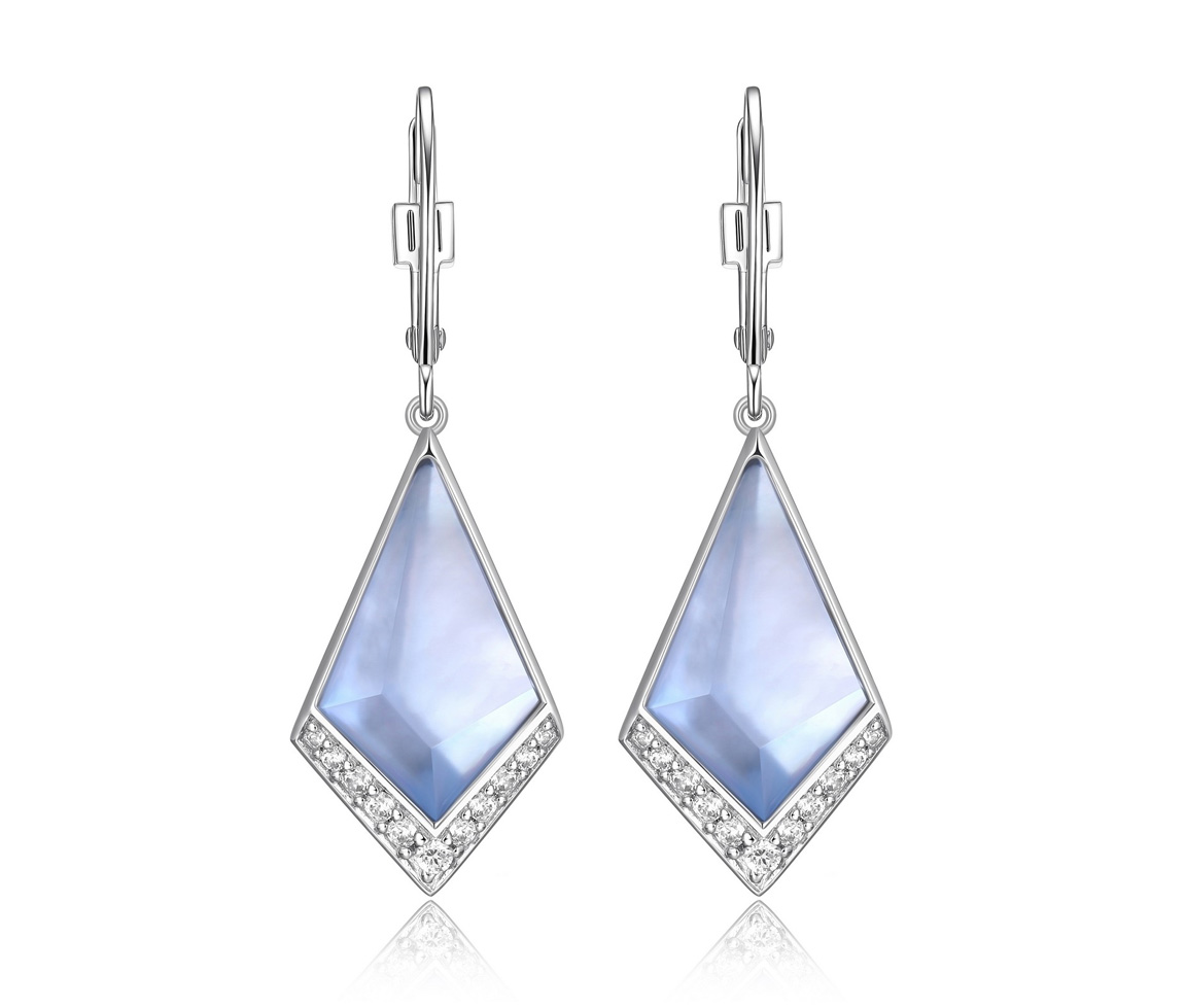 BOUCLES AVEC NACRE BLANC DOUBLÉ DE TOPAZES BLEUS ET CZ - PJ R2LCL99703 - ELLE