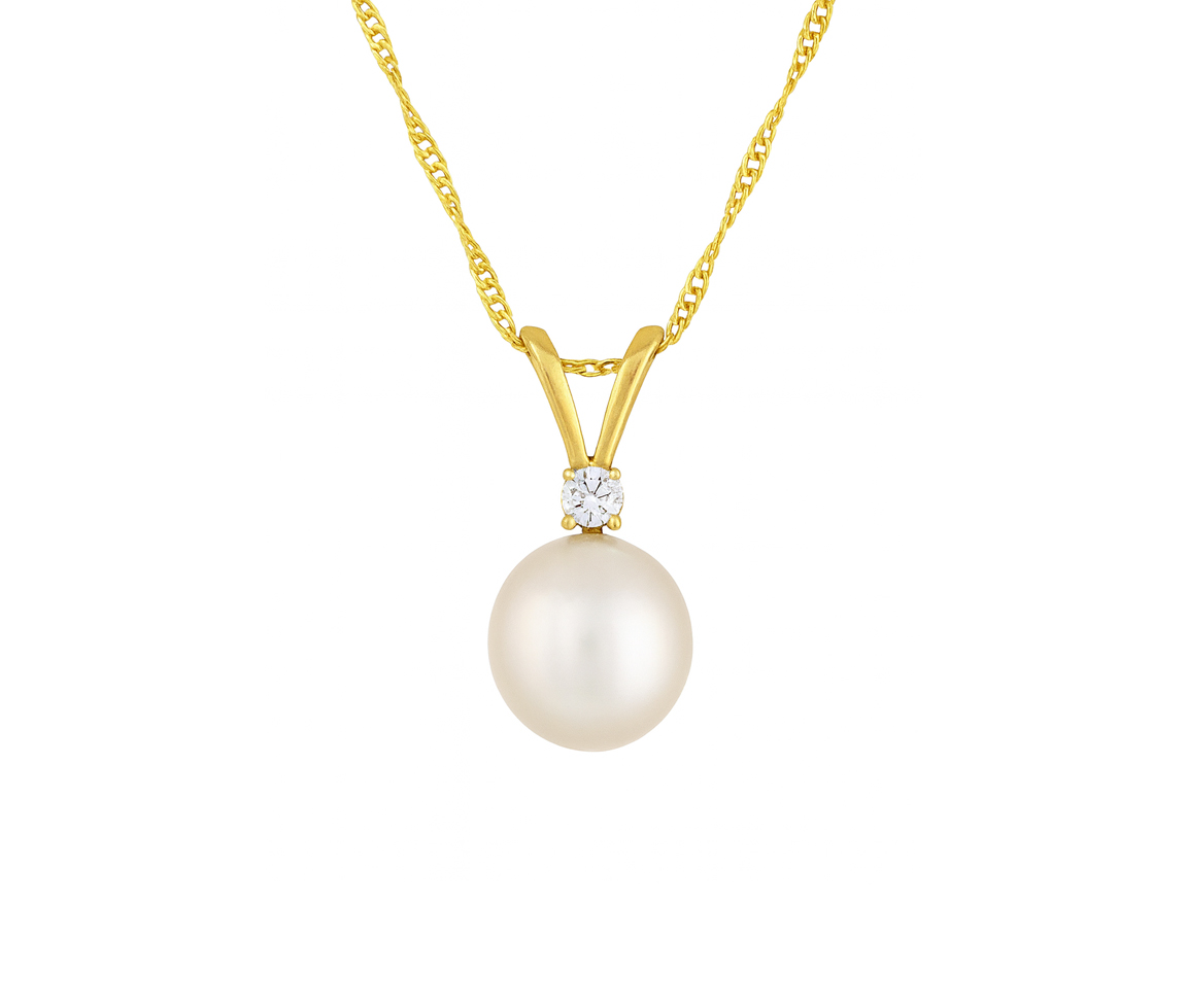PENDENTIF EN OR JAUNE SERTI D'UNE PERLE D'EAU DOUCE ET D'UN DIAMANT - DM PCDK367C - PERLE D'IMPORTATION