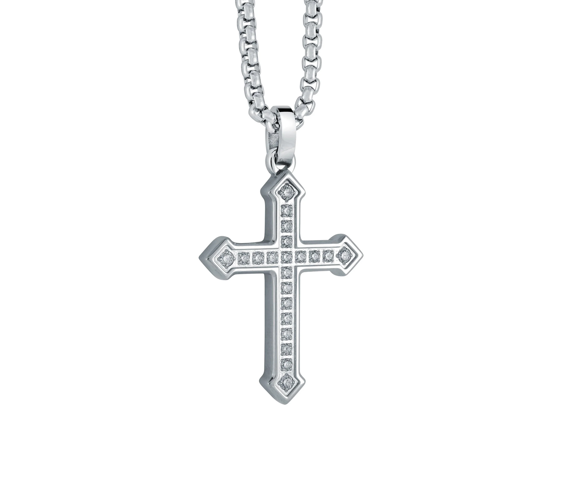 PENDENTIF CROIX EN ACIER SERTI DE CUBIQUES ZIRCONIAS - IG SC169 - ITALGEM