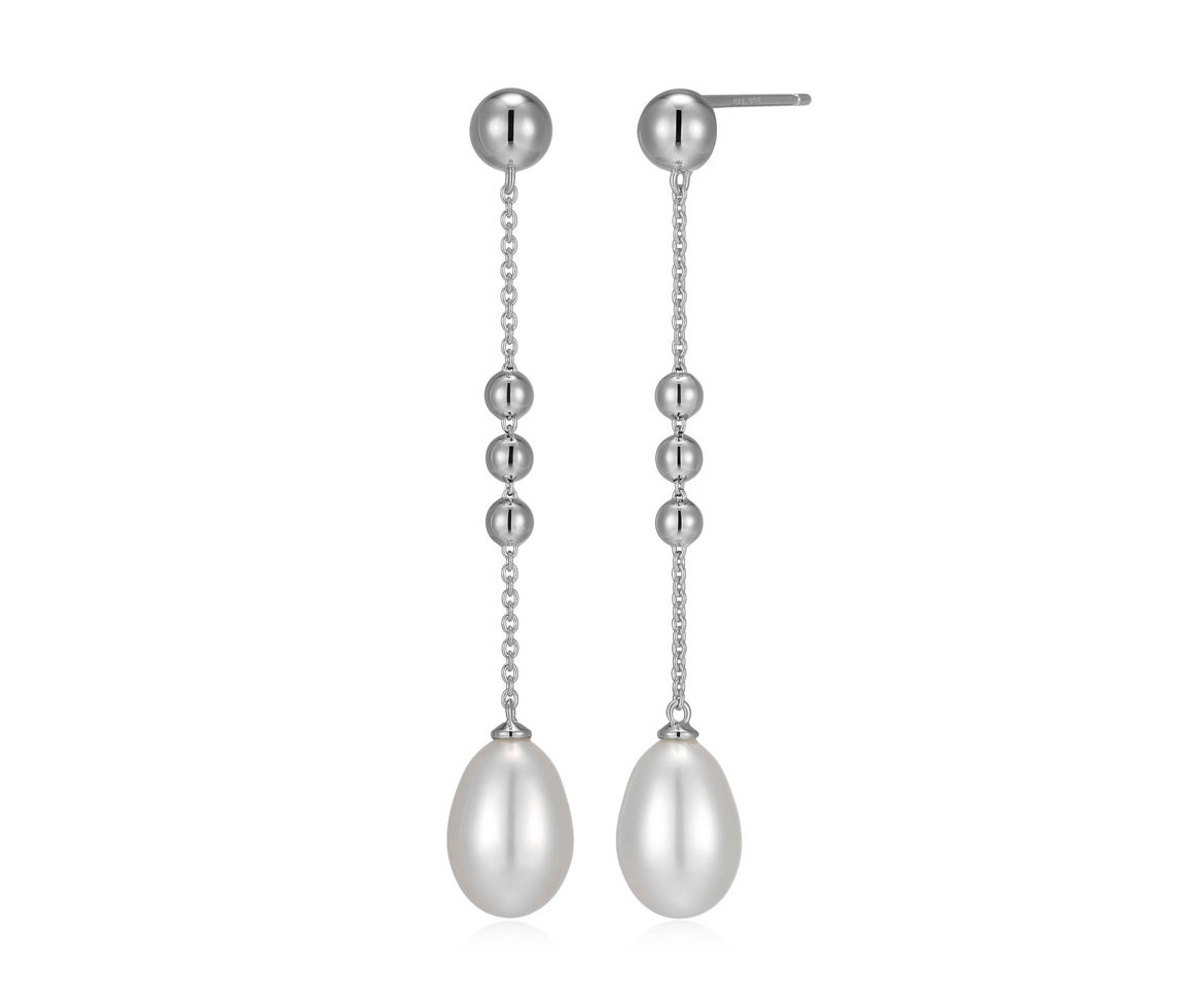 BOUCLES ELLE PENDANTES EN ARGENT RHODIÉ SERTIES DE PERLES D'EAU DOUCE - PJ R2LCU84558 - ELLE