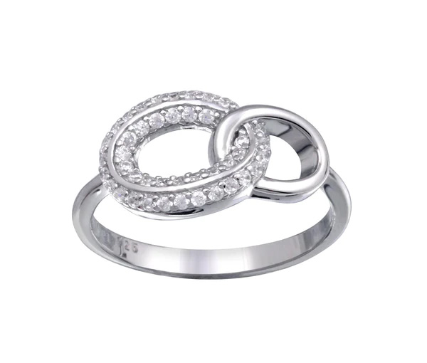BAGUE 2 ANNEAUX ENTRELACÉS EN ARGENT RHODIÉ SERTIE DE CUBIQUES ZIRCONIAS - SP STR01163/7 - BIJOUX D'IMPORTATION