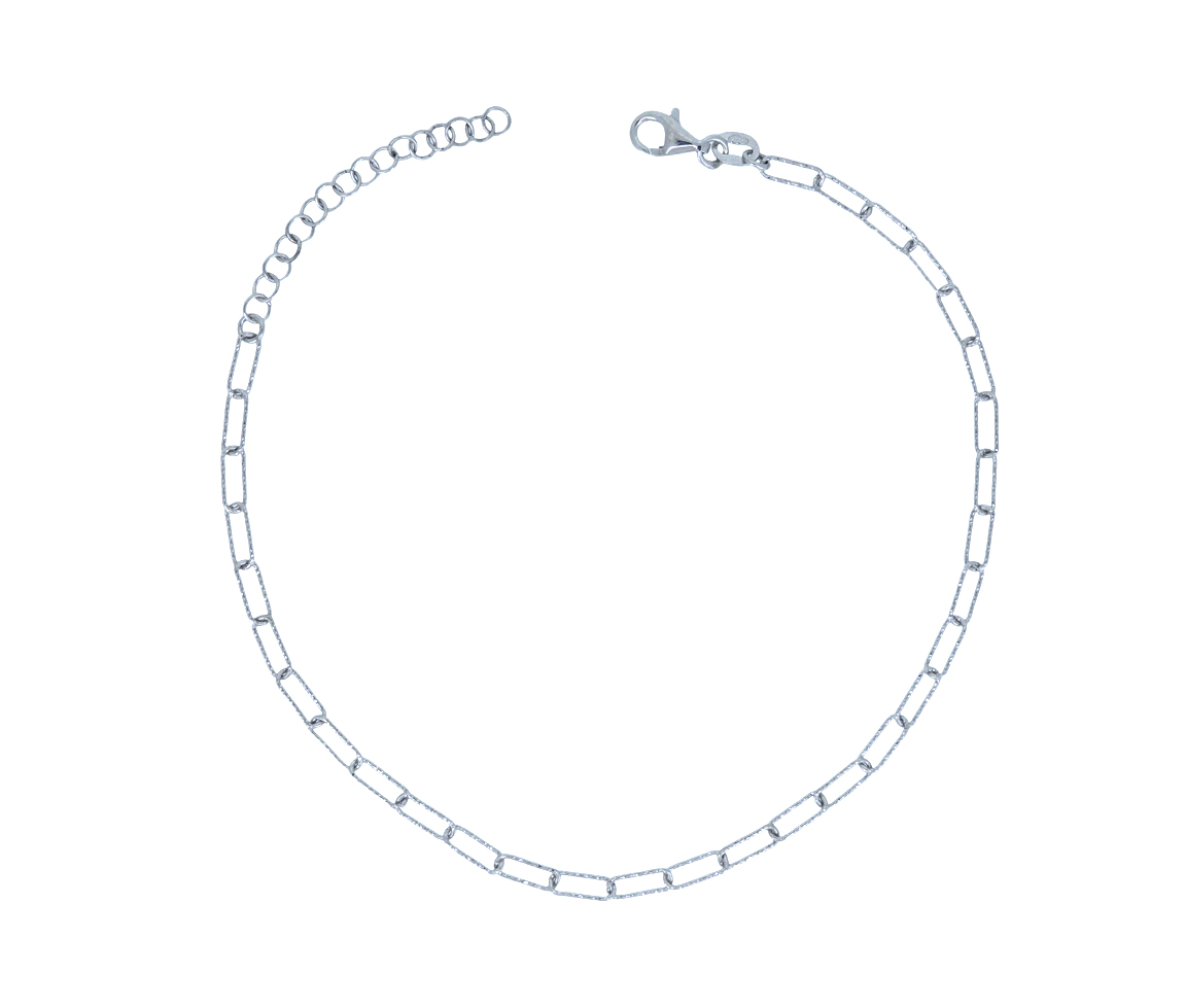 CHAINE DE CHEVILLE EN ARGENT RHODIÉ À MAILLE PAPERCLIP TAILLÉE DIAMANT - MB CCHEVS01 - BIJOUX D'IMPORTATION