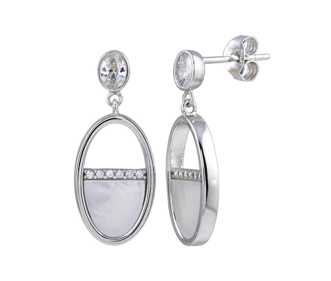 BOUCLES OVALES EN ARGENT RHODIÉ - SP STE01237 - BIJOUX D'IMPORTATION