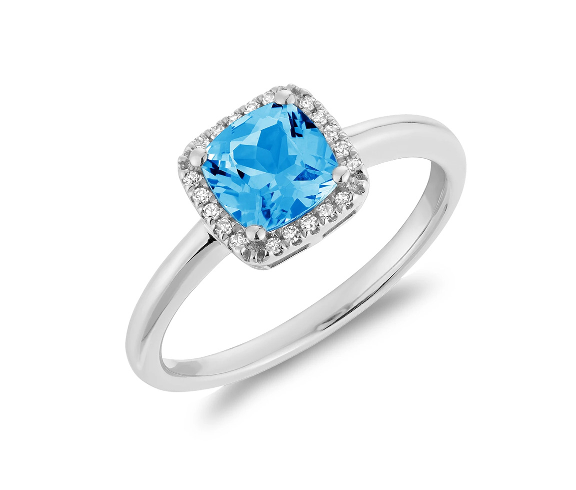 BAGUE EN OR BLANC SERTIE D'UN TOPAZE BLEU ET DE DIAMANTS - BR 02041028BT - R.N.B.
