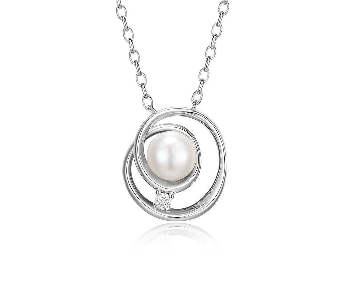 COLLIER ELLE EN ARGENT RHODIÉ SERTI D'UNE PERLE D'EAU DOUCE ET D'UNE MOISSANITE - PJ R0LBW14546 - ELLE